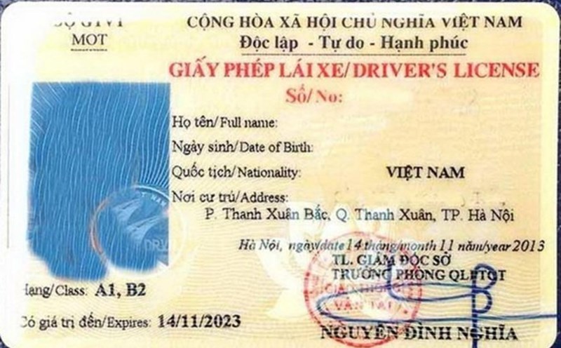Mẫu giấy phép lái xe tải