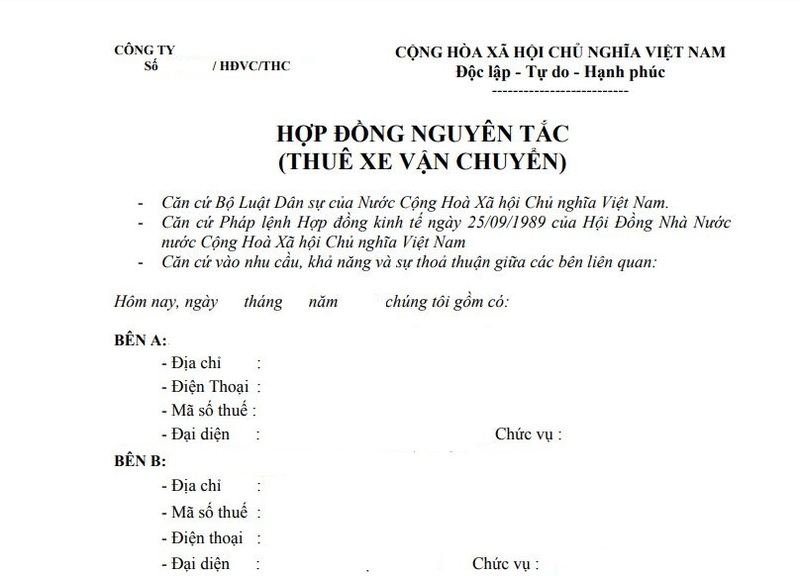 Mẫu hợp đồng nguyên tắc