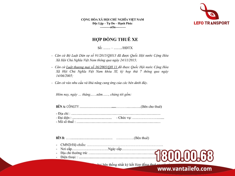 Mẫu hợp đồng thuê xe tải